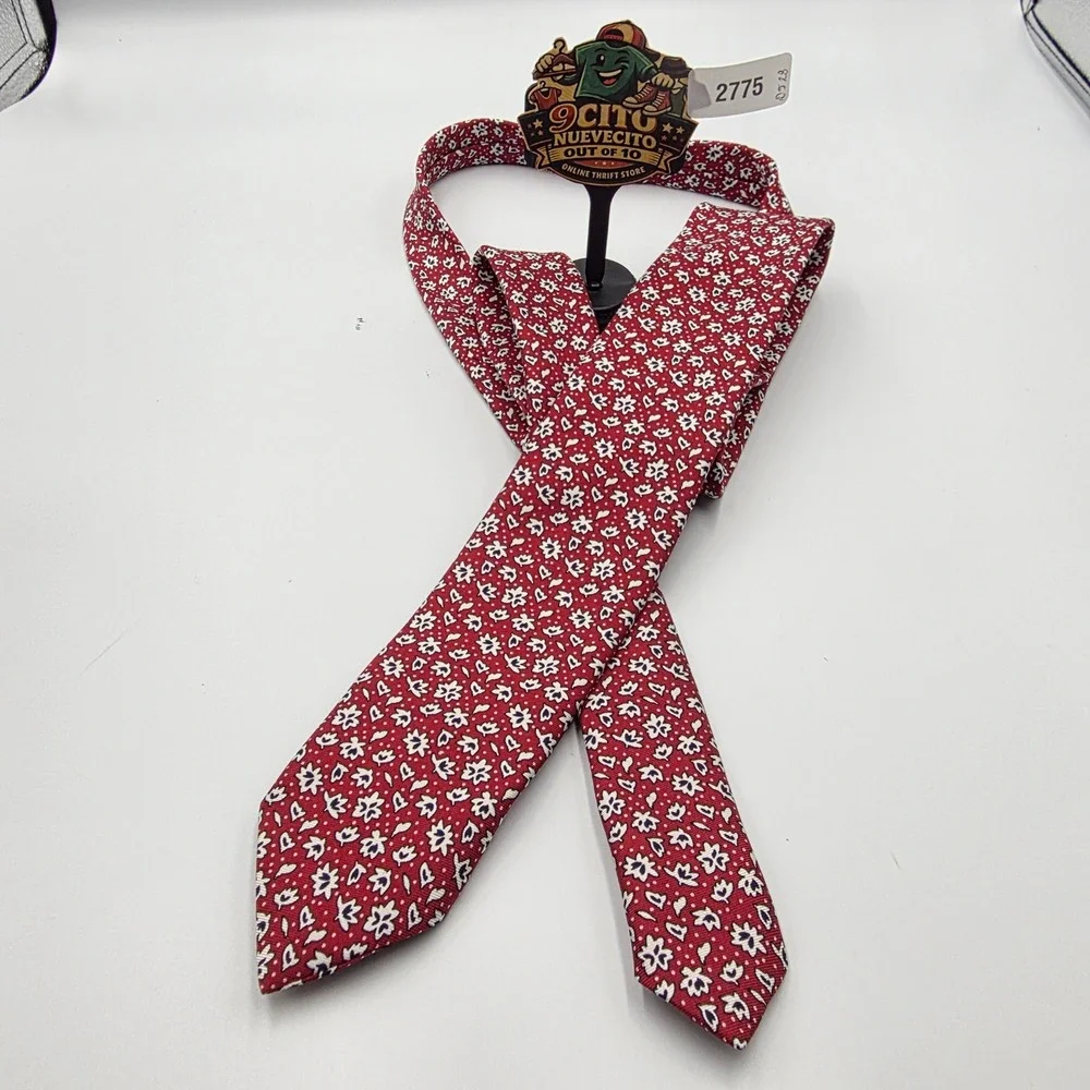 Brooks Brothers Red Fleece Mens Red Floral Silk‎ Slim Necktie Made in USA